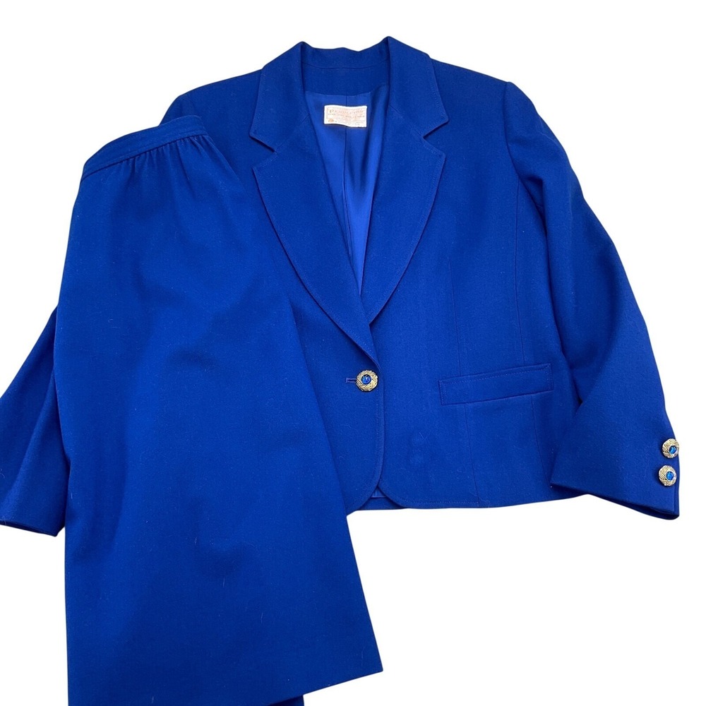 Pendleton Skirt Suit Women 10 Blue Gold Miss Pendleton Wool 2pc Lined USA